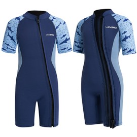 Lansru Children's Wetsuit - 2.5 mm Short Neoprene with Improved SCR Material, Pioneering Full Zip and UV Protection, Thermal Wetsuit for Surfing, Swimming and Diving