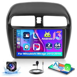 Car Radio for Mitsubishi Mirage 2012 2013 2014 2015 2016, Wireless Carplay Android Auto, Android 13 System, 2+64GB, 9 Inch Touch Screen Bluetooth Car Stereo GPS WiFi Dual USB SWC Backup Camera