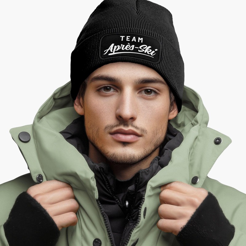 MoonWorks® Men's Beanie with Patch Knitted Hat with Saying Skiing