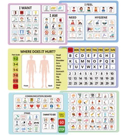 Fuyoooo 6 Pcs Communication Boards for Non Verbal Adults 11.81 x 8.27'' Colorful Picture Symbol Communication Cards Speech Tool for Autism Aphasia Stroke Patients Hospital Care Use (Multi)