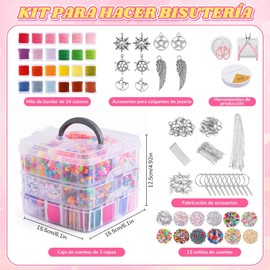 4655 Pzas Cuentas para Pulseras, Kit para Hacer Pulseras Accesorios, DIY Kit Portátil de Manualidades 3 Niveles de Cajas de Amacenamiento para Niños y Adultos, Regalo de Navidad,Halloween Cumpleaño