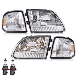 LQI Headlight Assembly Compatible with 1997-2004 Ford F150 /Fit 1997-2002 Ford Expedition Driver & Passenger Side w/Clear Corner Signal Lamps 3L3Z13008DA FO2502139
