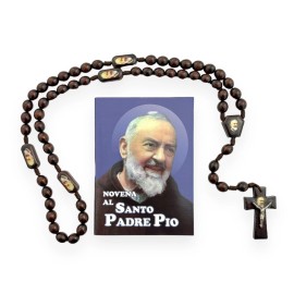 Novena al Santo Padre Pio con Rosario Cafe de Madera Brown Wood Rosary Book Set