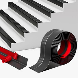 Vinyl Stair Nosing, Stair Edge Trim, Stair Edge Protector, Non-Slip Self Adhesive Stair Edge Protector Suitable for Indoor/Outdoor Stairs, Easy to Install, Non-Slip and Waterproof (Black, 20FT)