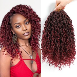 BAOTA Goddess Locs Crochet Hair 10 Inch 7 Packs River Locs Red Faux Locs Hair for Women Pre Looped Crochet Braids with Curly Ends Locs Crochet Hair (1B/BUG#)