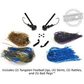 Harmony Fishing - Tungsten Football Jigs (Modular Skirt Kit - 2 Jigs, 4 Skirts, 2 Rattles, 5 Bait Pegs) (1 oz)