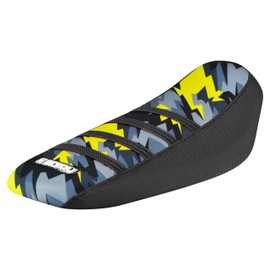 Enjoy Mfg Ribbed Seat Cover - Compatible Fit for Sur Ron Sur-Ron Light Bee MX & X E-Bike - Printed top Ribbed- #349 (Black Sides/Yellow Bolt top/Black Ribs)