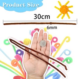 TOAOB 100pcs Pipe Cleaners Bulk Craft Supplies Brown Chenille Stems 6mm x 12 Inch Fuzzy Pipe Cleaners for DIY Art Crafts Decorations