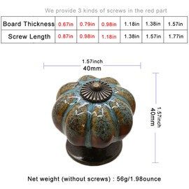 ESreake Yusheng 5 Pack Vintage Ceramic Pumpkin Cabinet Knobs, Kitchen Cabinet Drawers Dresser Cupboard Pull Handles Door Pulls with 3 Kinds of Screws (5 Pack, Leopard-Blue)