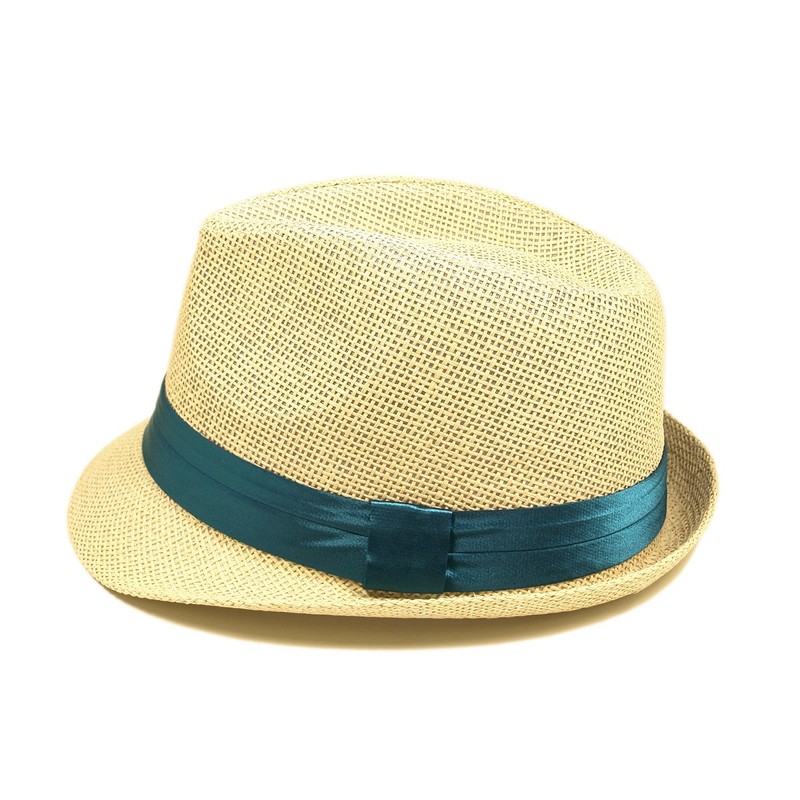 TrendsBlue Classic Natural Fedora Straw Hat, Teal Band