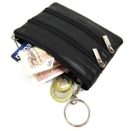 Unisex Soft Real Leather Coin Pouch Key Holder (Black)