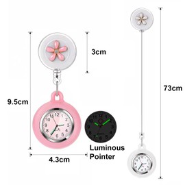 AGEN KGEN Nurse Watch for Nurses Doctors Clip on Hanging Nurse Watches Fine Retractable Fob Watch Portable Pocket Watch Lapel Watch (Flower Pink)