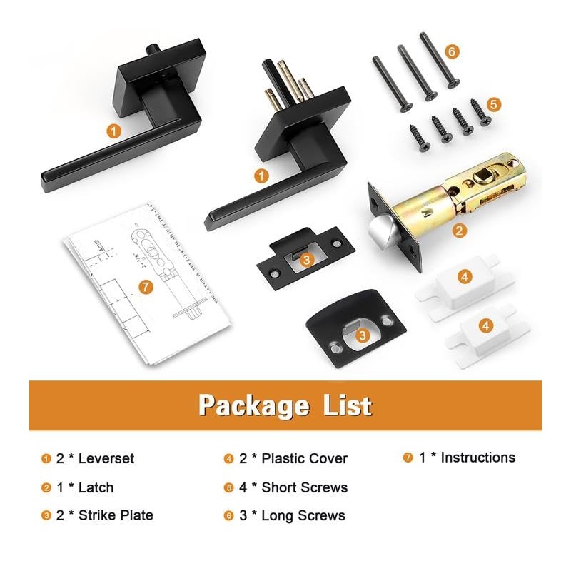 Probrico 4 Pack| Square Passage Levers Matt Black Hall and