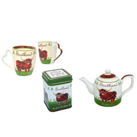 Royal Tara Scotland Highland Cow Teapot - Loose Leaf Tea - Set of 2 Ceramic Bone China Mugs 380ml/13fl