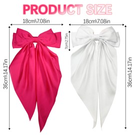 Bliceon 2pc Big Bow Hair Clips, Long Silky Satin Ribbons, Big Bowknot Hairpins Solid Color Barrettes for Women and Girls, Red and White