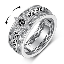 Cujiesp Star of David Rings 925 Sterling Silver Anxiety Ring Anxiety Fidget Rings Jewish Jewelry for Women