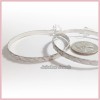 CLIP ON 2-1/4" SILVER TONE Textured Hoop Non-Pierced Earrings H1