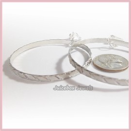 CLIP ON 2-1/4" SILVER TONE Textured Hoop Non-Pierced Earrings H1
