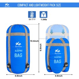 WERTYCITY Warm Weather Sleeping Bag - Portable Waterproof Compact Lightweight, Packable with Compression Sack for Kids, Teens Adults Camping Backpacking Hiking(Light Blue)