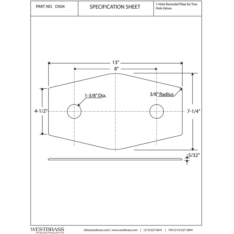 Westbrass Two-Hole Remodel Plate, Polished Chrome, D504-26 13 in
