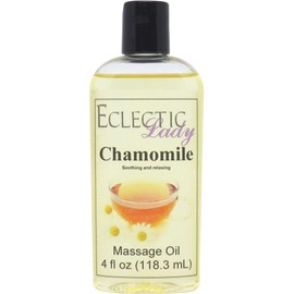 Chamomile Massage Oil, 4 oz, With Sweet Almond Oil and Jojoba Oil, Preservative Free, Perfect for Aromatherapy and Relaxation