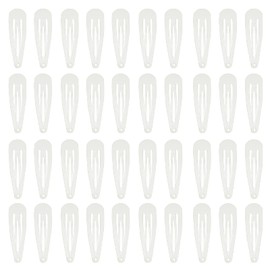 40 Pcs White Color 2 Inch Metal Snap Hair Clips Drop Shape Hair Barrettes for Women Girls' Hair Accessories