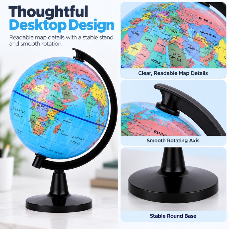 Educational World Globe for Teaching – 360° Rotating English Map
