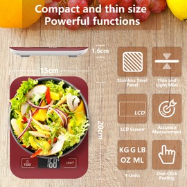GeeRic Food Scale, Digital Kitchen Scale 22lb/10kg Capacity, 6 Units with Tare Function Food Scale for Cooking, Baking, and Meal Prep Red