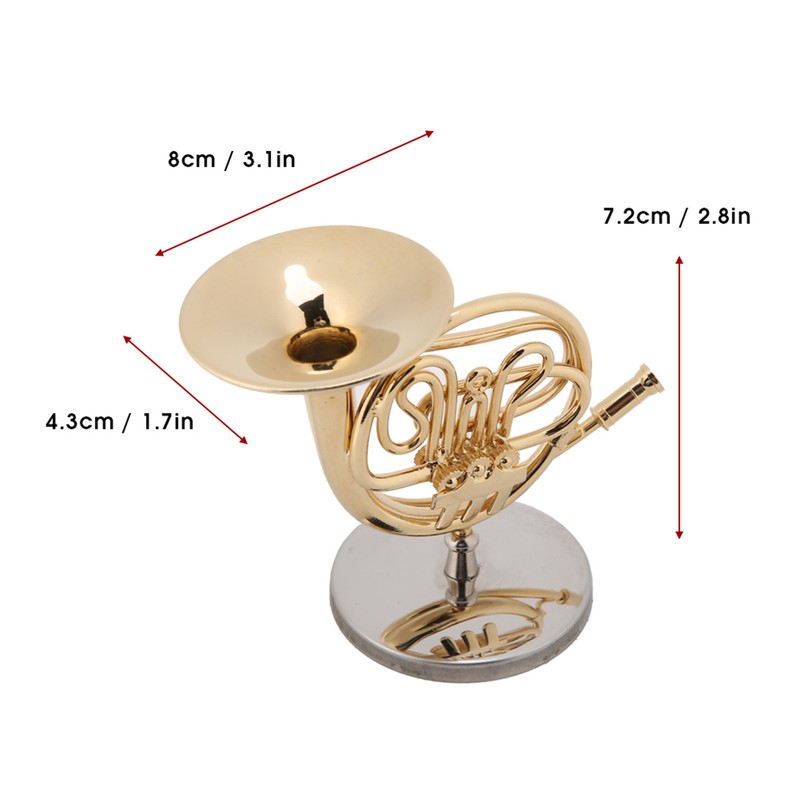 4in Miniature Golden French Horn Replica with Stand Instrument Model