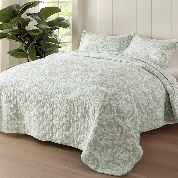 DAWNDIOR Green Leaf Quilt Set Queen Size - 90"x96" Reversible