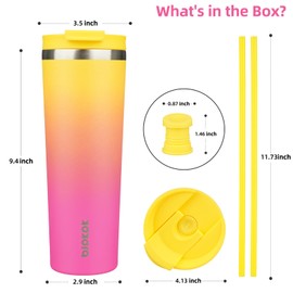 BJPKPK 30oz Stainless Steel Insulated Tumbler With lid And Straw Travel Coffee Thermal Tumblers Cup For Women And Men,Pink Yellow Rose