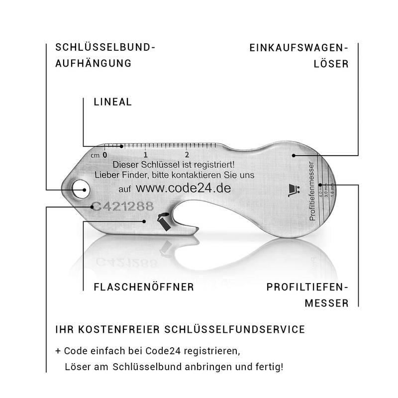 Code24 Shopping Trolley Remover with Shopping List Motif, Key Ring