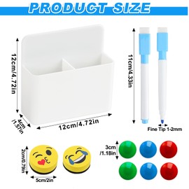 X-BLTU 19 Pcs Whiteboard Markers Set, 8 Colors Erasable White Board Pen, 1 Magnetic Pen Holder Organizer, 4 Cute Whiteboard Eraser, 6 Fridge Magnets, fit for Students Teachers School Office Home