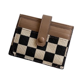 TURBOOST Cute Slim Card Holder Canvas Front Pocket Checkered Wallet, Small Credit Card Case for Women (Brown)
