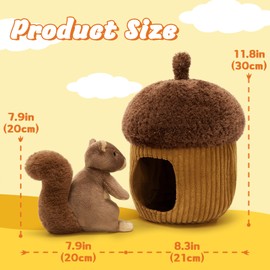 MorisMos Brown Squirrel Teddy with Hazelnut Cottage, Lifelike Cuddly Squirrel Stuffed Animal Plush Soft Toys, Kawaii Presents for Kids Girls Boys Christmas Birthday Party Decoration(30cm)