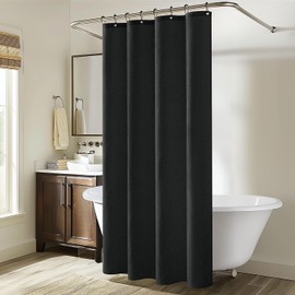 MIULEE Linen Shower Curtain with 8 Metal Hooks Modern Heavy Duty Washable Fabric Curtain Set Waterproof Neutral Thick Cloth Shower Curtains for Bathroom Bathtub Washable, W48*L72, Black