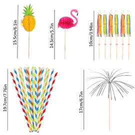 Cocktail Drinks Decorations Accessories Including Umbrellas Stirrers Reuseable Paper Straws Sparkler Sticks Pineapple Stirrers Flamingo Stirrers for Beach Birthday Festival Tropical Summer Pool Party