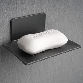 Soap Dishes for Bathroom, Bar Soap Holder with Self Draining Tray, Soap Tray for Shower Wall, 4 Slot Self-Adhesive Soap Container (Gun Grey)