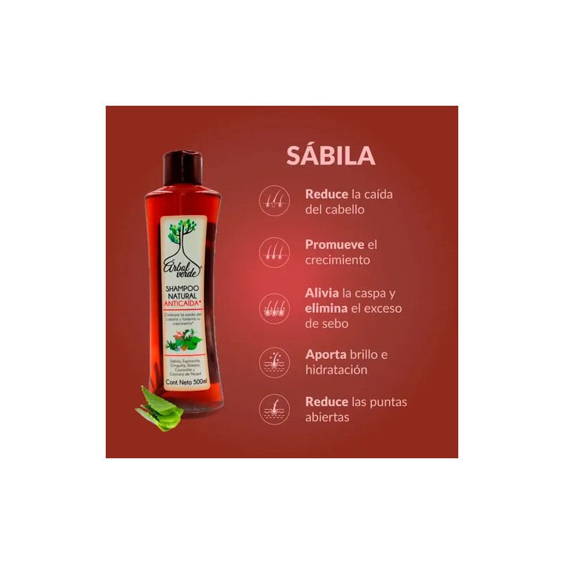 Shampoo Anticaída Romero Árbol Verde 500ml Natural Crecimiento Capilar Sábila