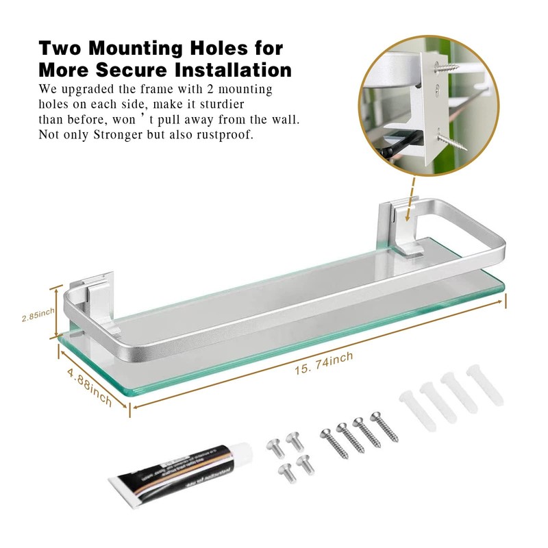 VOLPONE Glass Bathroom Shelf 15.7in Bathroom Shelf Wall Mounted Floating