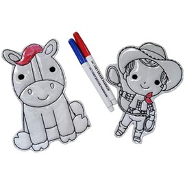Reusable Coloring Dolls, Cowboy, Horse Erasable toy, travel toy, busy book