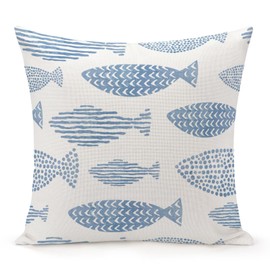 Jiaopenyou Throw Pillow Cover 16x16 Inch,Watercolor Blue Fish Throw Pillow Case,Home Decor Cushion Covers for Sofa Living Room Couch Bed