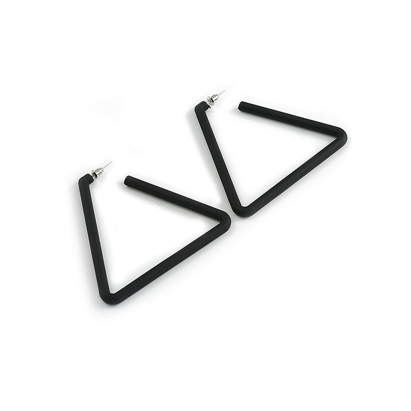 Large Black Triangular Hoop Style Earrings - 65mm Tall