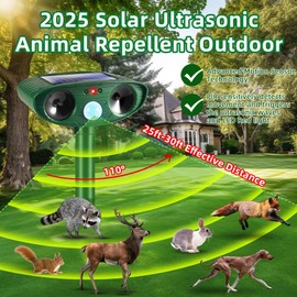 4 Pack 2025 Solar Ultrasonic Animal Repellent Raccoon Fortress Pro Outdoor, Deer Repellent Devices with Motion Sensor,Waterproof Skunk Dog Squirrel Rabbit Cat Deterrent for Yard Farm