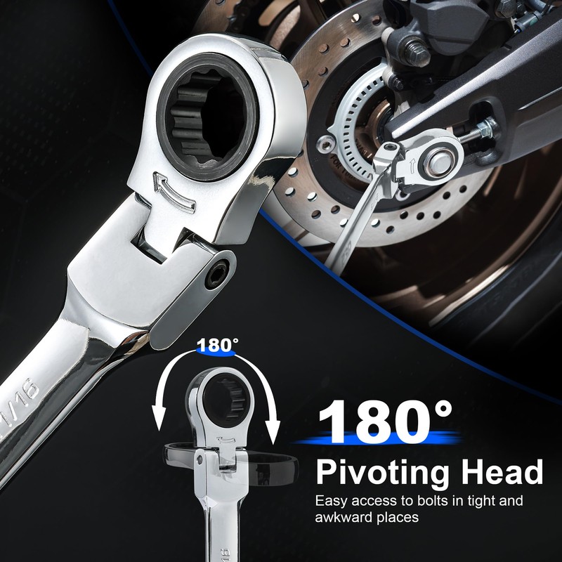 Prostormer 14-Piece SAE Flex-Head Ratcheting Wrench Set, 1/4" to 1"