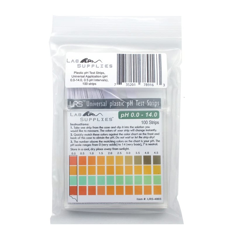 Plastic pH Test Strips, Universal Application (pH 0.0-14.0, 0.5 pH