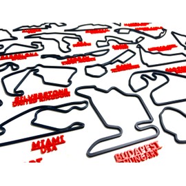 FULL COLLECTION OF 23 CIRCUITS Formula 1 Circuit Wall Art -Grand Prix Race Track Sculpture-Motorsport Gift-UK-Monza-Abu Dhabi (Red Text-Navy Blue Tracks)