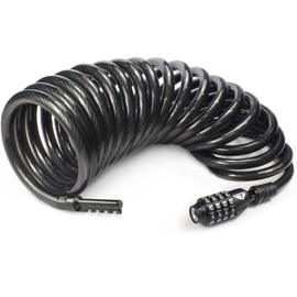 MARQUE Combination Bike Lock Cable- 3/8 inch (5FT, 10FT, 15FT, 25FT) Resettable Combination Lock, Anti-Theft Coiled Secutiry Cable for Bicycles, Kayaks, Paddle Boards, Gates and Outdoor Gear (15 FT)