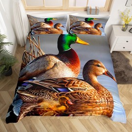 Homemissing Mallard Duvet Cover Boys Girls Duck Pattern Bedding Set For Kids Farm Animals Comforter Cover Set Natural Theme Green Bedspread Cover Room Decor Bedclothes Zipper Single