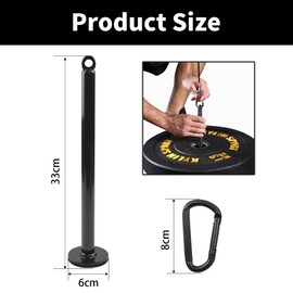 ZJRung 32 cm Fitness Weight Plate Loading Pin with 8 cm Carrying Carabiner Hook Black Home Gym Workout Weights Lifting Holder for Fitness Muscle Building